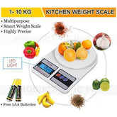 White Digital Kitchen Scale 1-10kg ABS Plastic