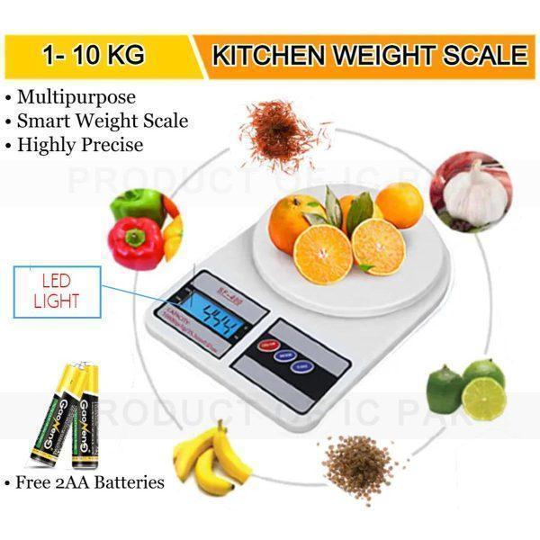 White Digital Kitchen Scale 1-10kg ABS Plastic