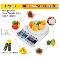 White Digital Kitchen Scale 1-10kg ABS Plastic